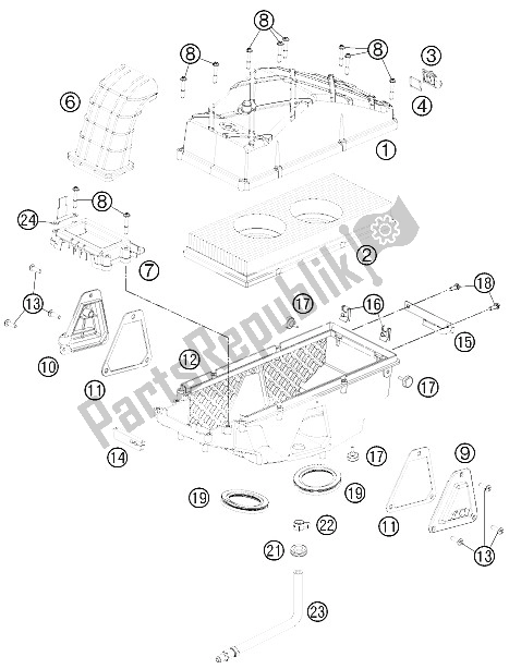 All parts for the Air Filter Box of the KTM 990 Adventure Blue ABS 12 Australia United Kingdom 2012