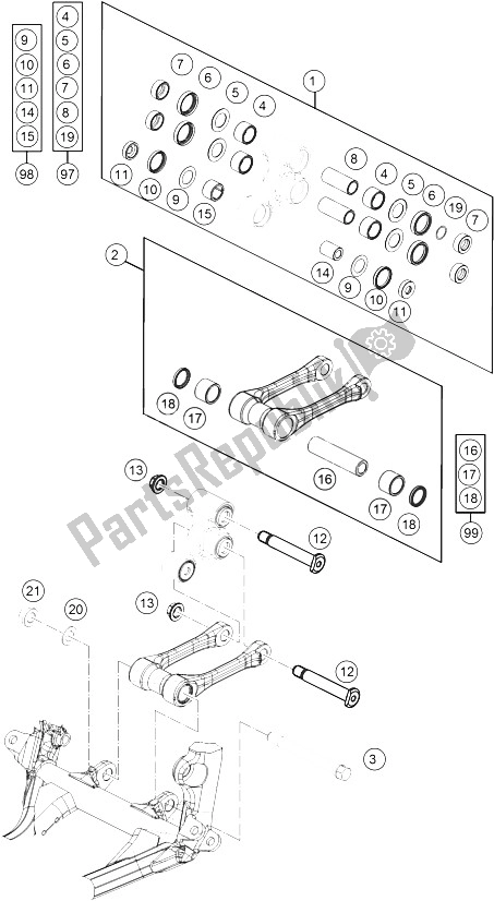 All parts for the Pro Lever Linking of the KTM 250 XC Europe USA 2015