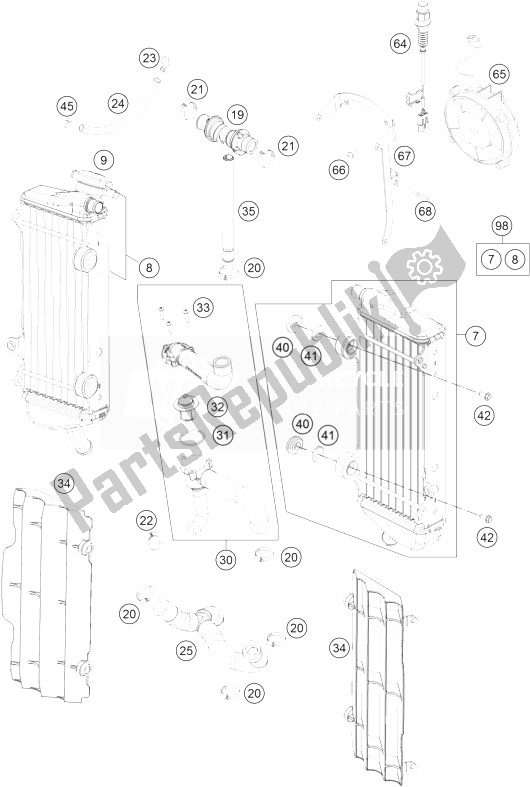 All parts for the Cooling System of the KTM 250 EXC F Australia 2014