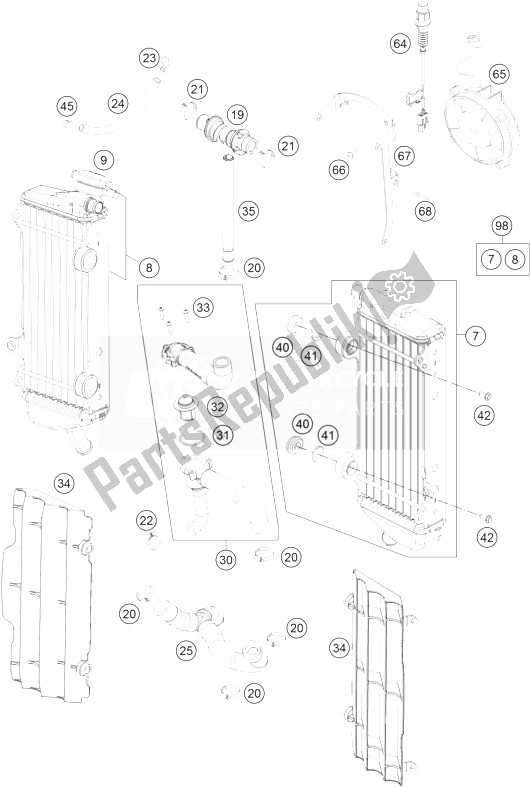 All parts for the Cooling System of the KTM 250 EXC F Europe 2014