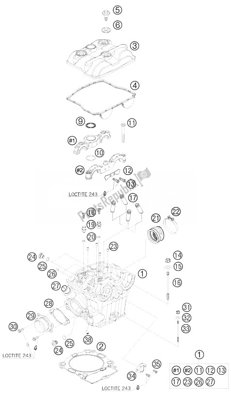 All parts for the Cylinder Head of the KTM 450 SX ATV Europe 2010