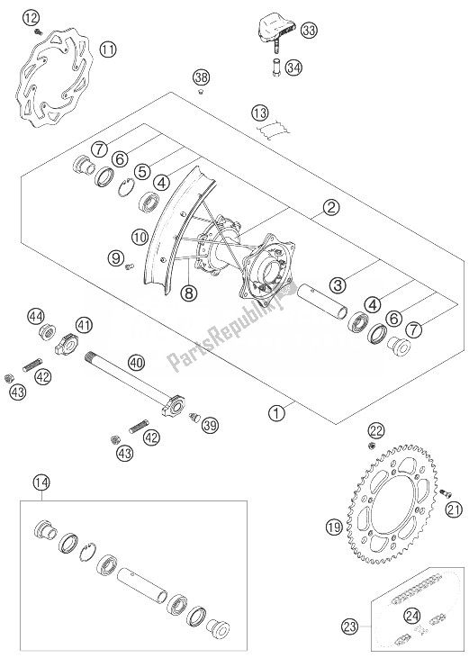 All parts for the Rear Wheel of the KTM 400 EXC Racing Europe 2007