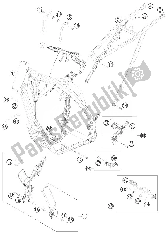 All parts for the Frame of the KTM 250 XCF W USA 2013