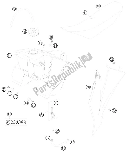 All parts for the Tank, Seat, Cover of the KTM 85 SX 17 14 Europe 2009