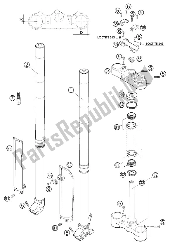 Tutte le parti per il Forcella Telescopica Usd Wp Racing del KTM 400 EXC G Racing USA 2002