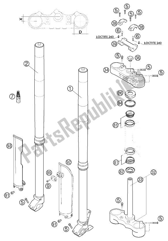 All parts for the Telescopic Fork Usd Wp Racing of the KTM 400 EXC Racing Europe 2002