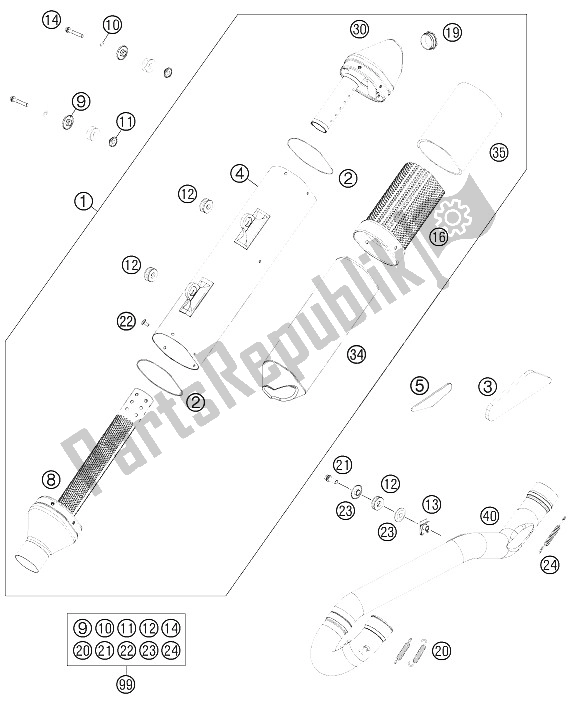 Tutte le parti per il Impianto Di Scarico del KTM 500 XC W USA 2016