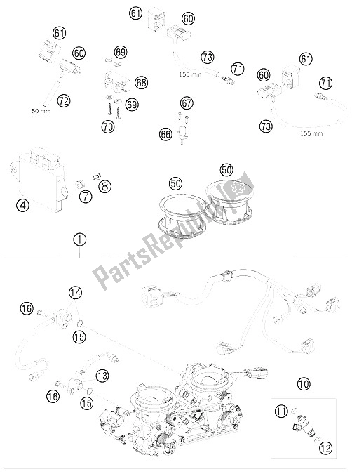 All parts for the Throttle Body of the KTM 990 Supermoto Orange Australia United Kingdom 2008