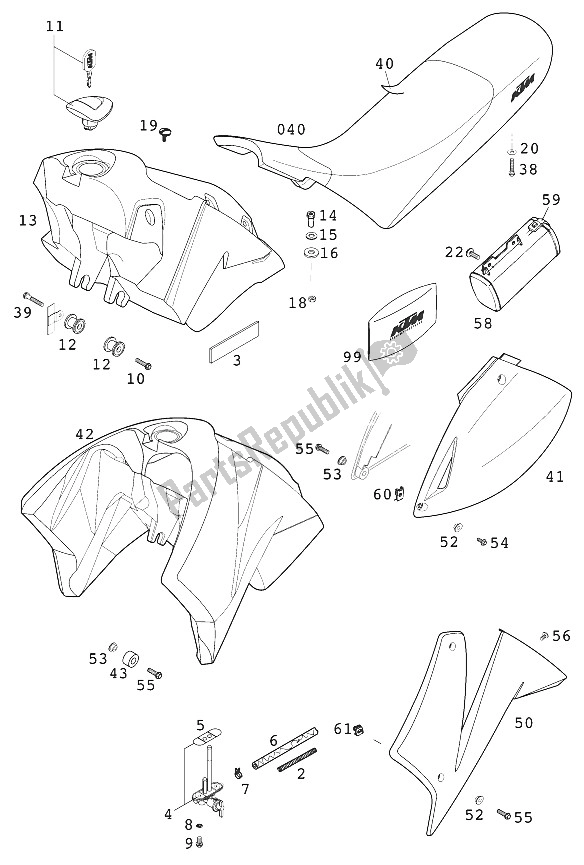 All parts for the Tank - Seat - Cover Lc4 Usa 2 of the KTM 640 LC 4 USA 2000