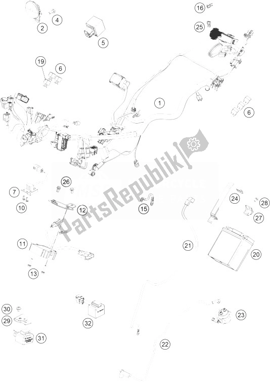 All parts for the Wiring Harness of the KTM 390 Duke White ABS BAJ DIR 14 Japan 2014