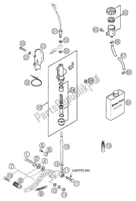 All parts for the Rear Brake Operating System Du of the KTM 640 Duke II ROT Europe 2001