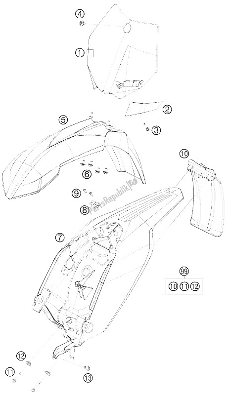 All parts for the Mask, Fender of the KTM 65 SX Europe 2012