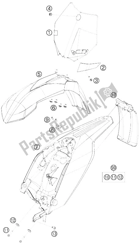 Todas las partes para Máscara, Guardabarros de KTM 65 SXS USA 2012