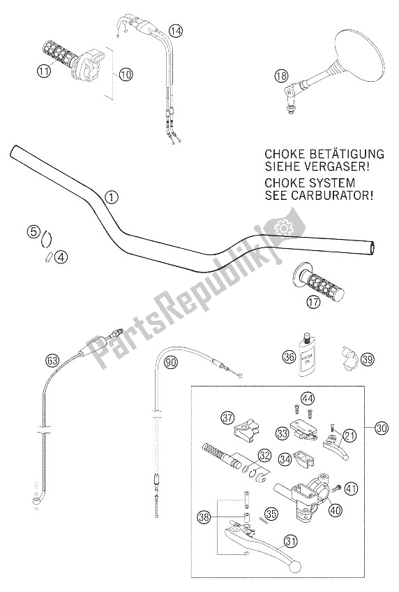 Tutte le parti per il Manubrio - Controlli 625 Smc del KTM 625 SMC Europe 2005