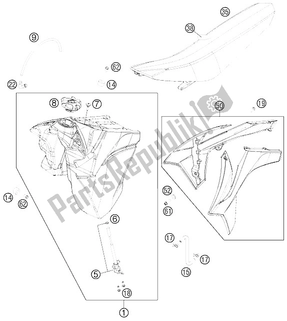 All parts for the Tank, Seat, Cover of the KTM 200 EXC Europe 2012