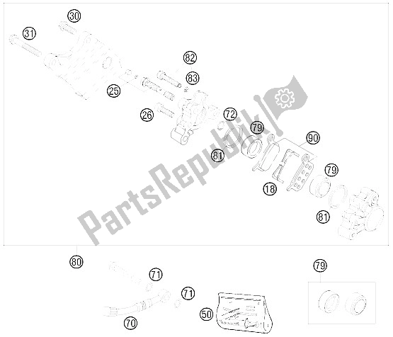 All parts for the Brake Caliper Rear of the KTM 65 SX Europe 6001H6 2008