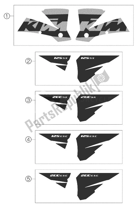 All parts for the Decal 125/200 of the KTM 200 SX Europe 2004