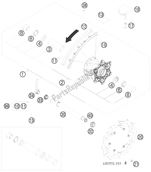 All parts for the Front Wheel of the KTM 300 EXC E SIX Days Europe 2011