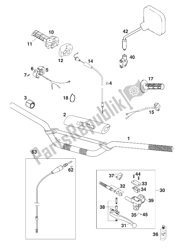 Tutte le parti per il Manubrio - Comandi 250-380 '2000 del KTM 300 MXC USA 2000