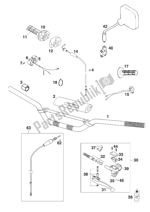 Toutes les pièces pour le Guidon - Commandes 250-380 '2000 du KTM 380 EXC USA 2000