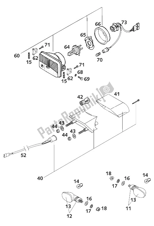 Tutte le parti per il Maschera - Indicatore Di Direzione - Luce Posteriore 125 Ex del KTM 125 EXE 100 Europe 2001