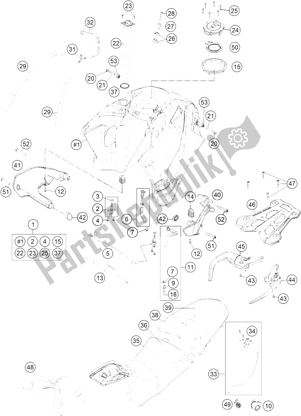 Wszystkie części do Zbiornik, Siedzenie, Pokrowiec KTM 1190 ADV ABS Grey WES France 2013