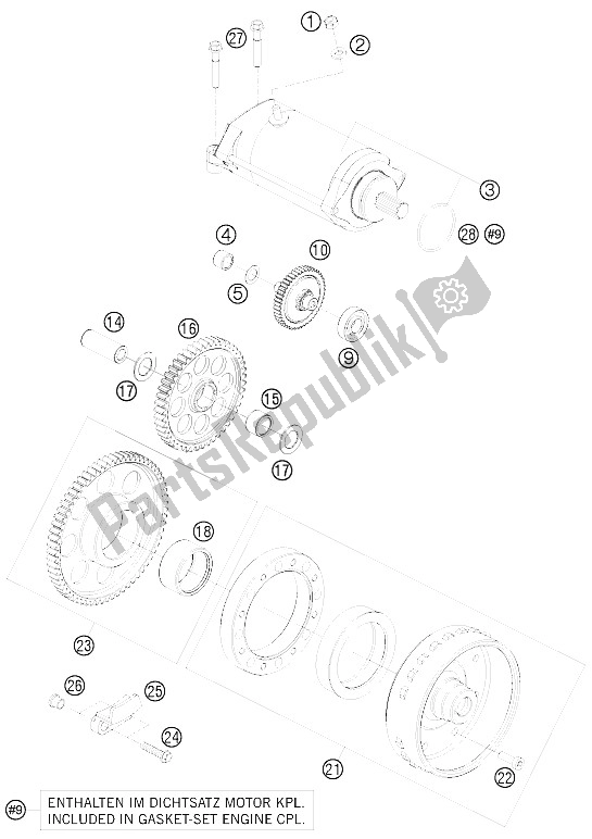 All parts for the Electric Starter of the KTM 1190 RC 8 R Australia 2009