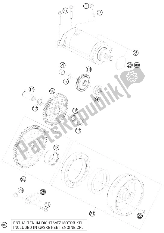 All parts for the Electric Starter of the KTM 1190 RC 8 R TNT Edit Europe 2009