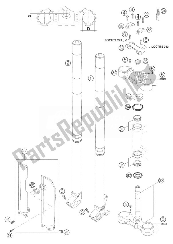 Toutes les pièces pour le Fourche Télescopique Wp Usd 48 du KTM 200 SX Europe 2004