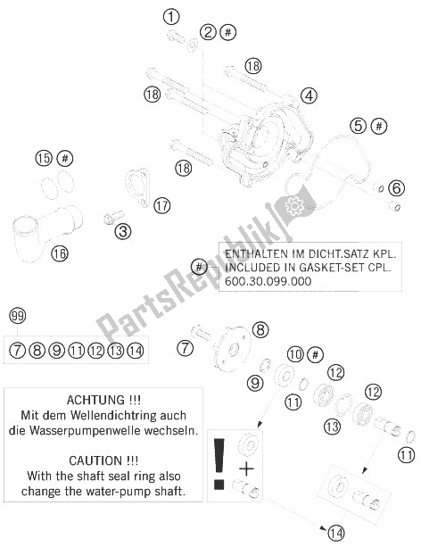 Alle onderdelen voor de Waterpomp van de KTM 950 Superenduro R USA 2007