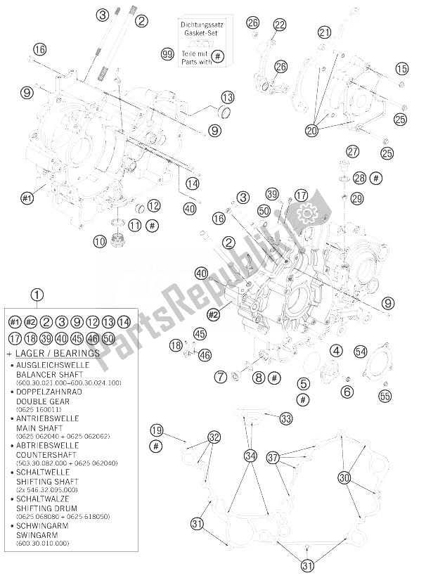 Toutes les pièces pour le Carter Moteur du KTM 990 Supermoto R ABS Europe 2013
