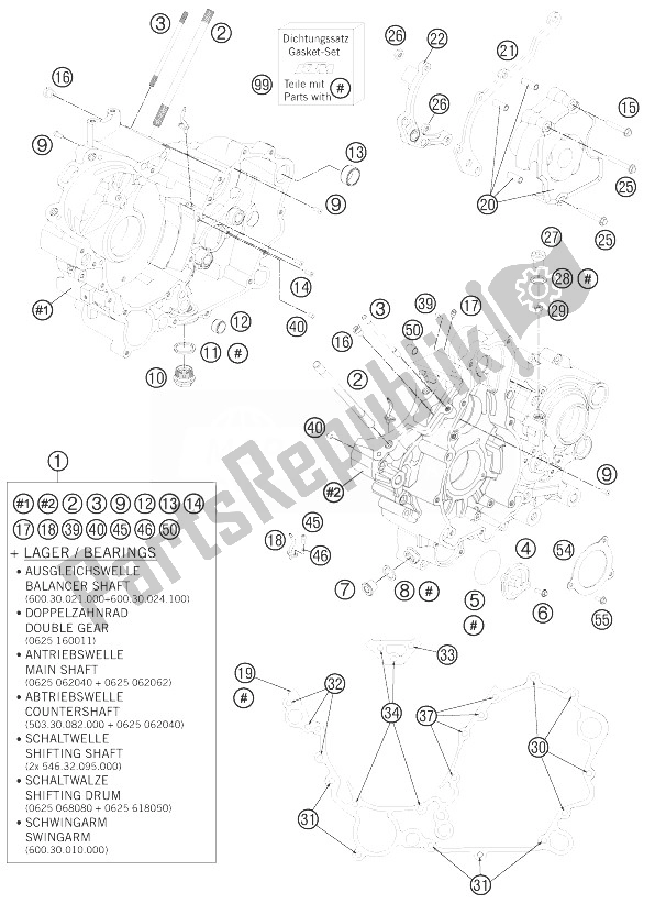 All parts for the Engine Case of the KTM 990 Supermoto T Black ABS Europe 2013