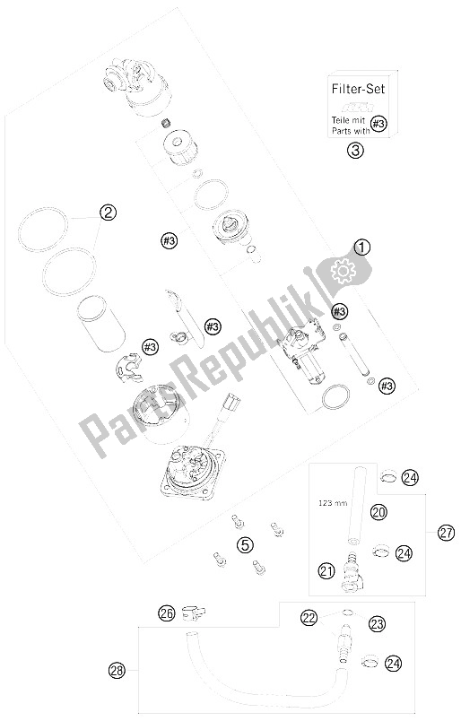 All parts for the Fuel Pump of the KTM 990 Super Duke White France 2008