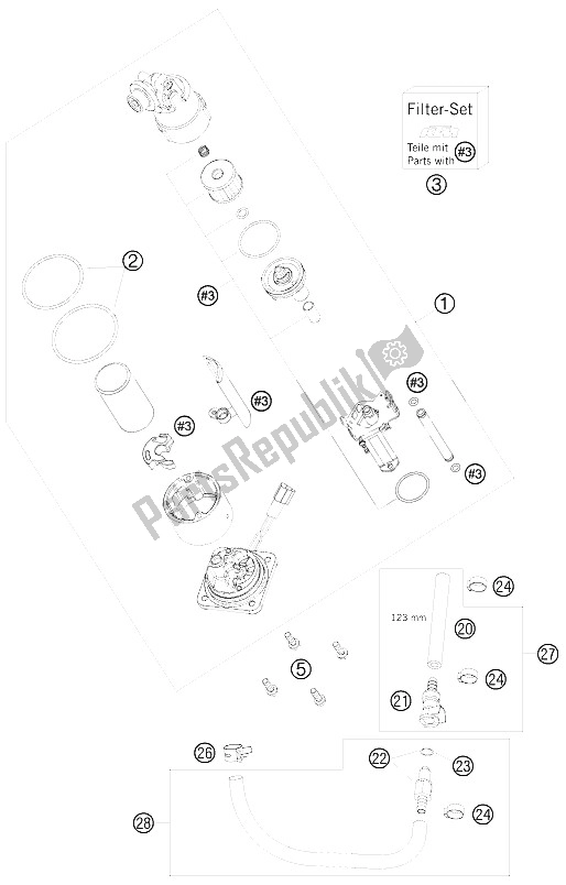 All parts for the Fuel Pump of the KTM 990 Super Duke White USA 2008