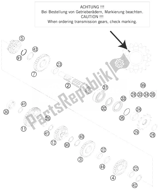 All parts for the Transmission Ii - Countershaft of the KTM 125 EXC Europe 2010