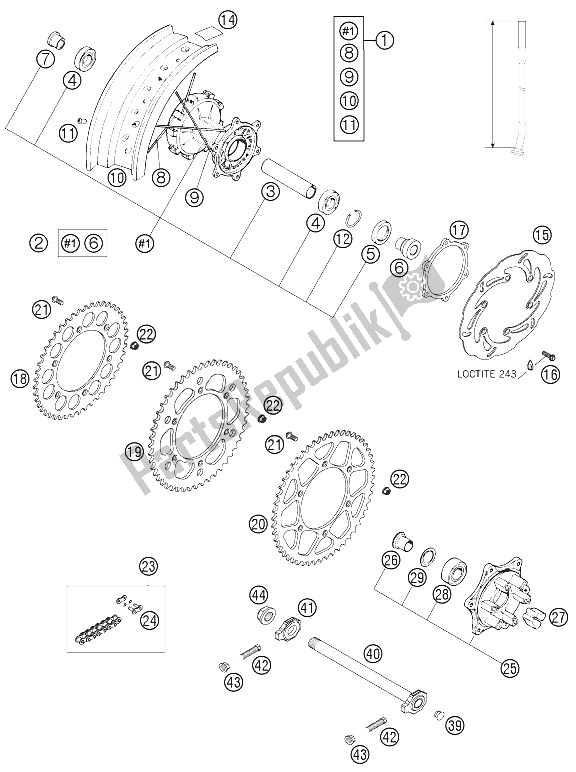 All parts for the Rear Wheel of the KTM 640 LC4 Supermoto Prestige 05 Europe 2005