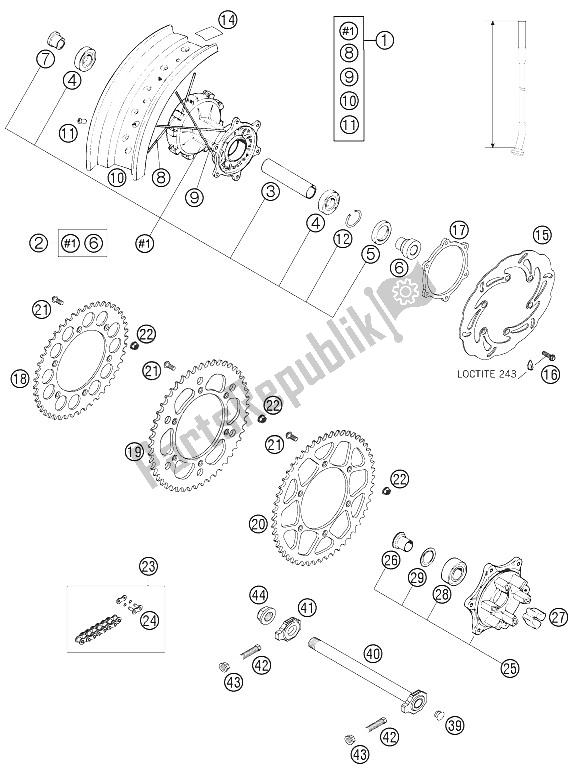 Alle onderdelen voor de Achterwiel van de KTM 640 LC4 Supermoto White 05 Europe 9726E6 2005