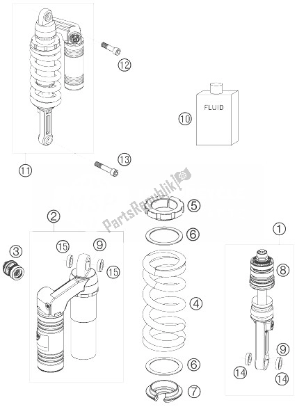 All parts for the Monoshock of the KTM 990 Super Duke Anthrazit 07 Australia United Kingdom 2007