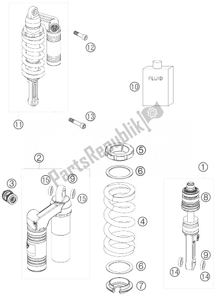 Tutte le parti per il Monoammortizzatore del KTM 990 Super Duke Black USA 2007