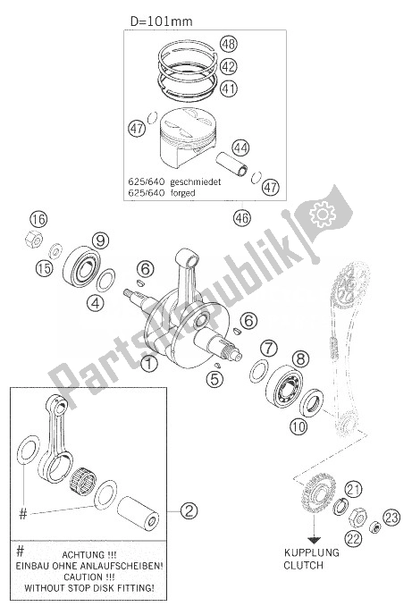 All parts for the Crankshaft, Piston of the KTM 640 Adventure Europe 2007