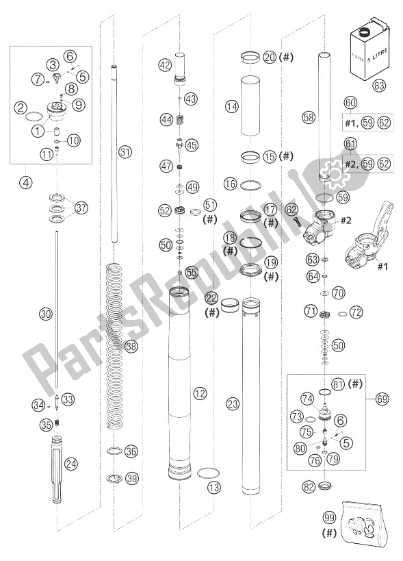 Tutte le parti per il Gambe Forcella Wp Usd 48 Supermoto del KTM 625 SMC Australia United Kingdom 2004