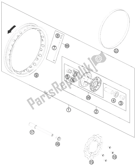 All parts for the Front Wheel of the KTM 50 SX Mini Europe 2015
