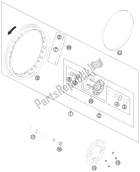 Todas as partes de Roda Da Frente do KTM 50 SX Mini Europe 2016