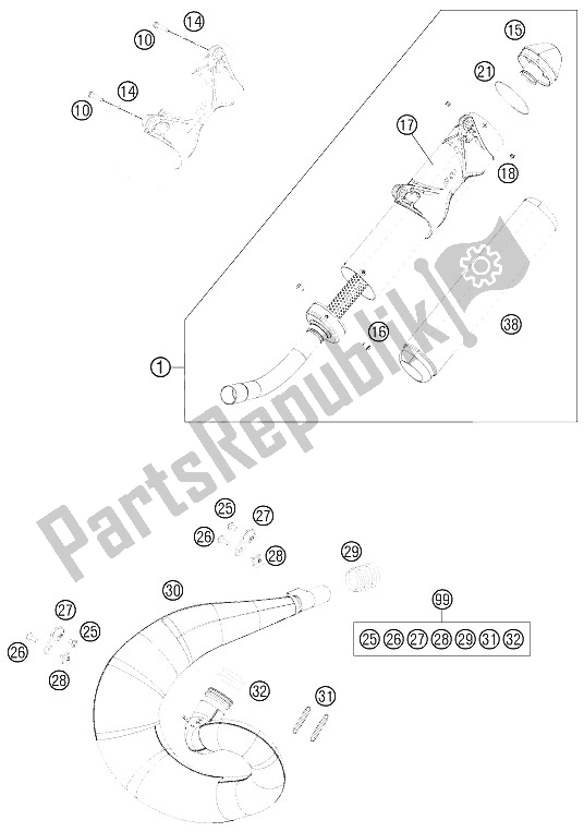 All parts for the Exhaust System of the KTM 250 SX Europe 2015