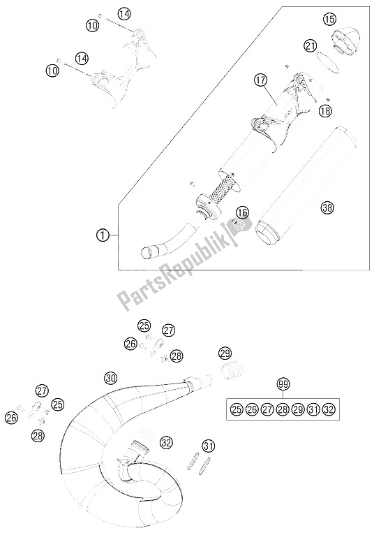 All parts for the Exhaust System of the KTM 250 SX USA 2016