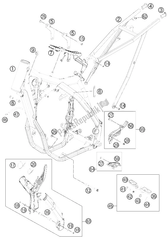 All parts for the Frame of the KTM 450 SX F Fact Repl USA 2012