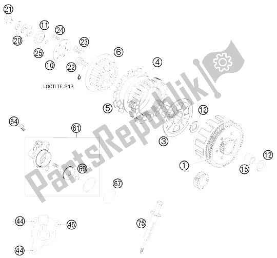 All parts for the Clutch of the KTM 65 SX Europe 6001H6 2008