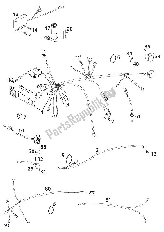 Todas as partes de Chicote De Fios 620 Sc 2001 do KTM 620 SC Super Moto Europe 2001