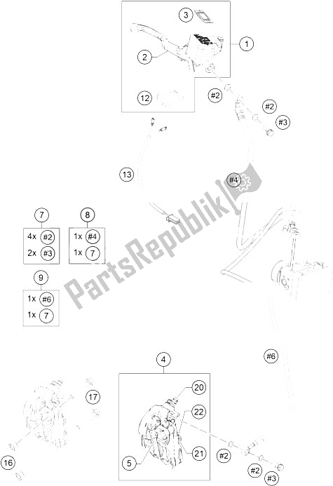 All parts for the Brake Caliper Front of the KTM RC 390 White ABS B D 15 USA 2015