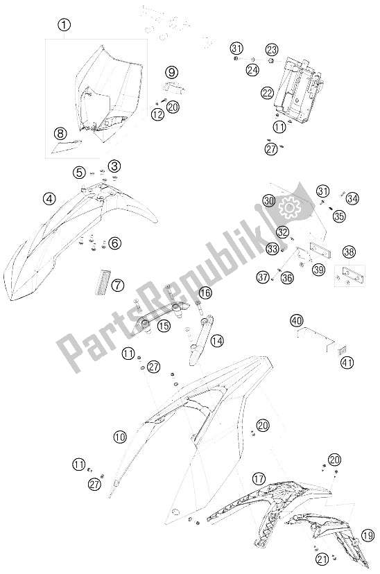 All parts for the Mask, Fenders of the KTM 690 Enduro R 09 Europe 2009